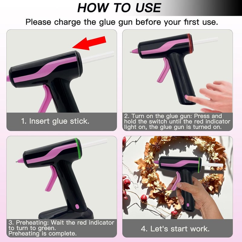 Fifchall Cordless Hot Glue Gun, Rechargeable Hot Melt Glue Gun 2Ah Built-in Battery Smart Power-Off With 30pcs Premium Glue Sticks, 10pcs Wood Craft Sticks, Carry Case for DIY, Arts &Crafts - Image 4